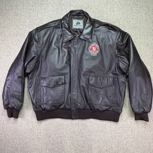Burks Bay NRA Life Member Leather Bomber Jacket Mens XXXL Brown NWOT